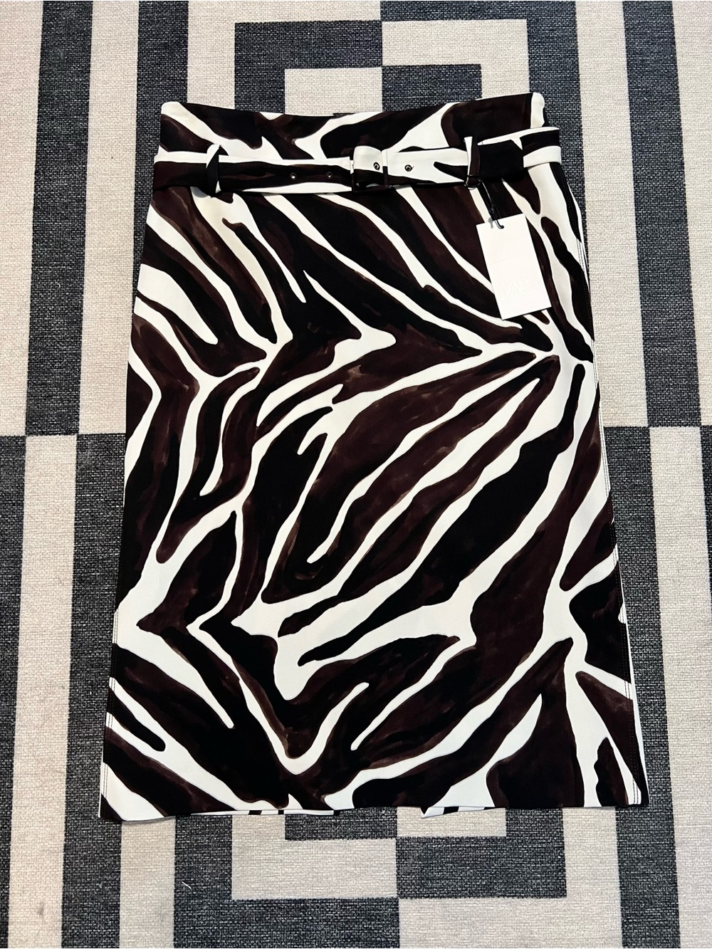 NWT Zara Animal Print High Waist Pencil Skirt in Black Brown White Size L/XL